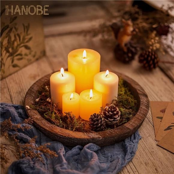 Rustic Wooden Serving Tray Round Wood Butler Decorative Tray Vintage Centerpiece - Picture 2 of 6